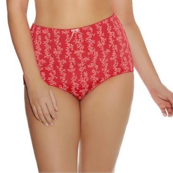 New ELOMI Nina Red Floral Stretch XXL Full Coverage Panties Briefs Underwear Bow - Picture 1 of 8